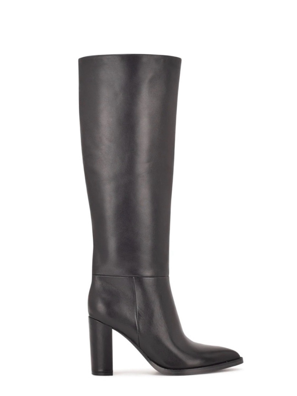 Nine West Hiya Black Tall Leather Block-Heel Boots